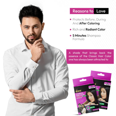 Vcare Shampoo Hair Color, Black, 25ml-Colors and deeply nourishes your hair-Enriched with growth factors & antioxidants, Ammonia-free, Sulphate free (Pack of 2)